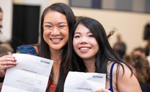 Two female students celebrate their residency matches